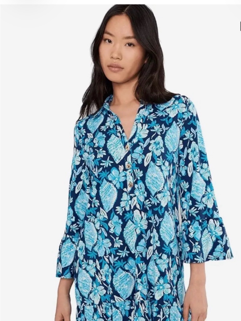 Lilly Pulitzer Navy & Aqua Floral Long-Sleeve Dress